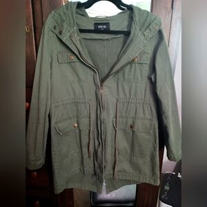 Active USA Utility Hooded Full Zip Jacket Women's_Olive Green_100% Cotton_M